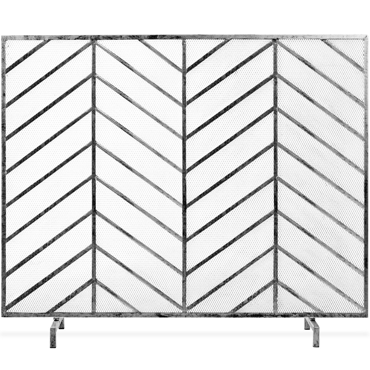 Best Choice Products 38x31in Single Panel Handcrafted Iron Chevron Fireplace Screen w/ Distressed Finish